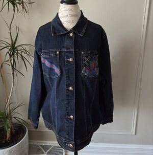 Diane Gilman Embroidered Denim Jacket with Gold Buttons Sz.2X (P2)